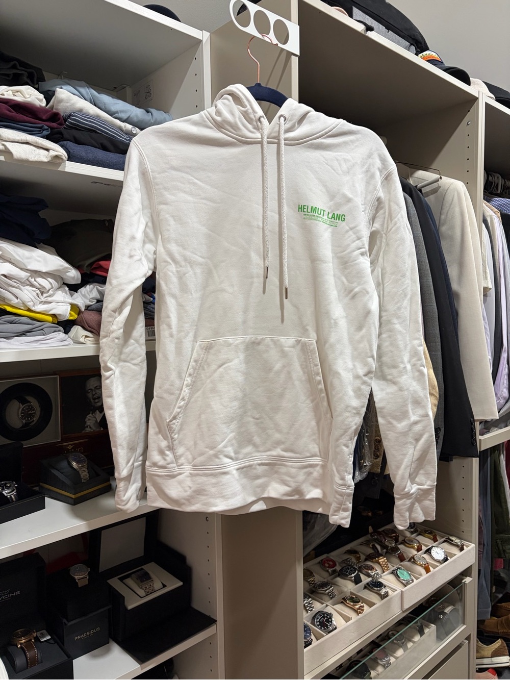 Helmut Lang White Hoodie with Green Logo
